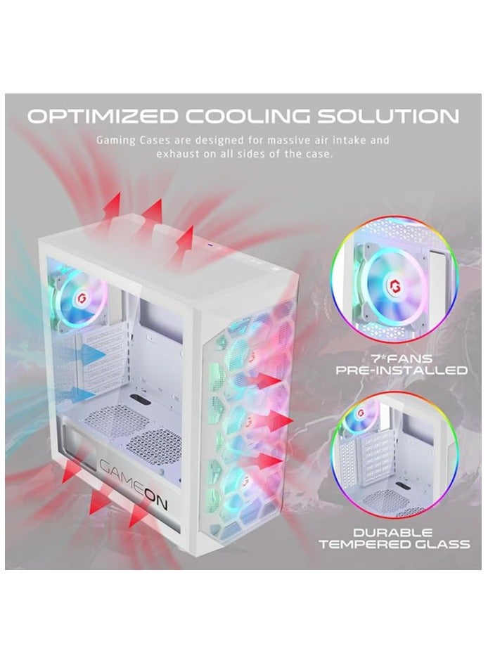 GameOn - Emperor Arctic I Series Mid Tower PC Gaming Case 120mm ARGB+PWM Lighting Pre Installed Cooling RGB Fans Computer case Dust Filters White - Image 1