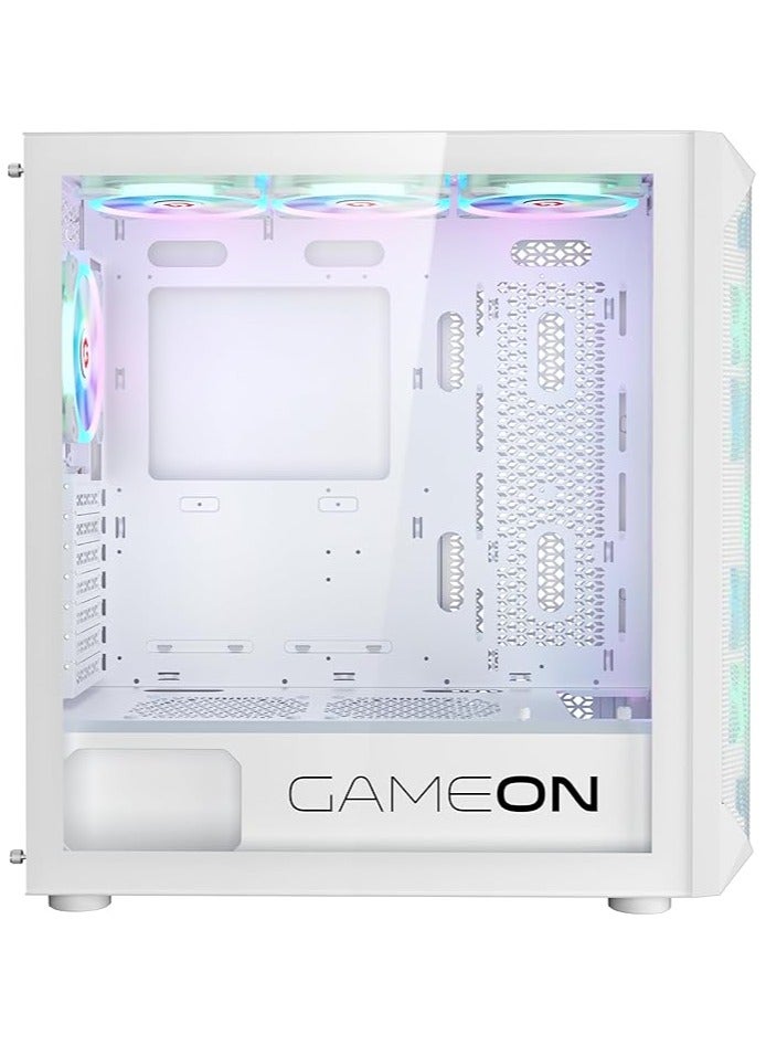 GameOn Emperor Arctic I Series Mid Tower PC Gaming Case 120mm ARGB+PWM Lighting Pre Installed Cooling RGB Fans Computer case Dust Filters White  - Image 3
