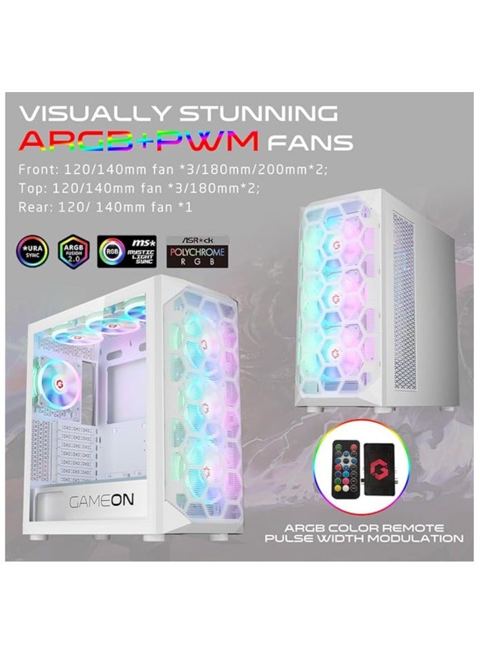 GameOn Emperor Arctic I Series Mid Tower PC Gaming Case 120mm ARGB+PWM Lighting Pre Installed Cooling RGB Fans Computer case Dust Filters White  - Image 4