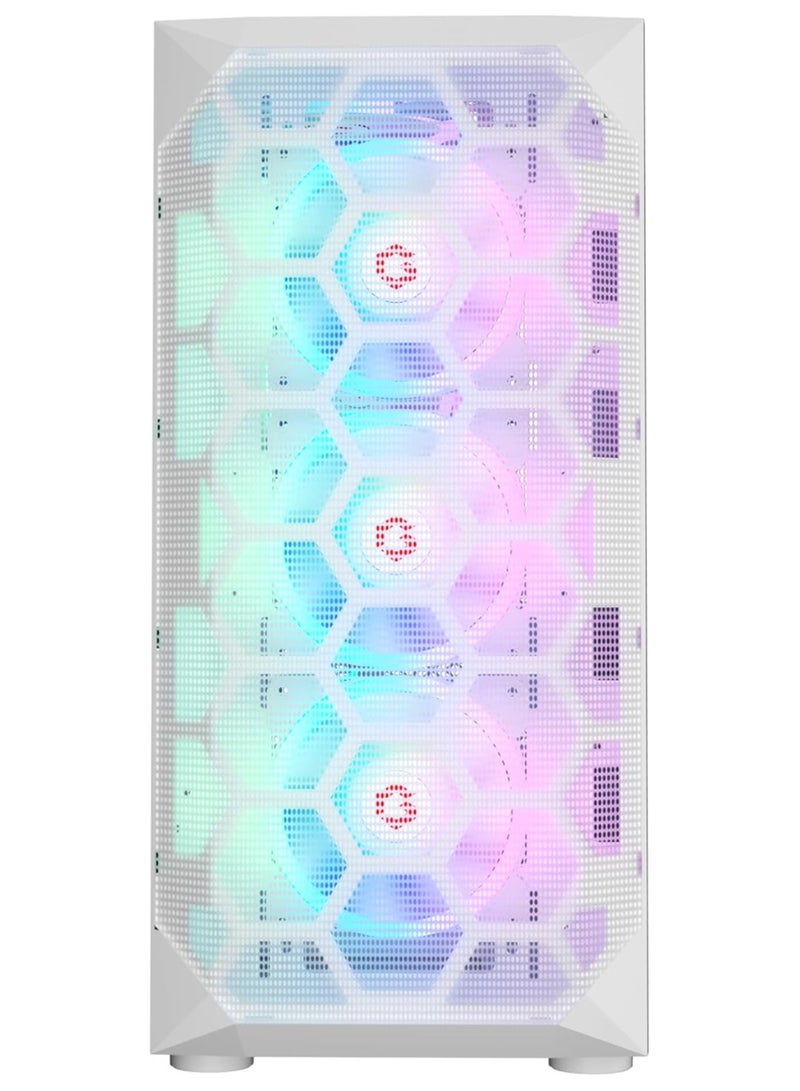 GameOn Emperor Arctic I Series Mid Tower PC Gaming Case 120mm ARGB+PWM Lighting Pre Installed Cooling RGB Fans Computer case Dust Filters White  - Image 2