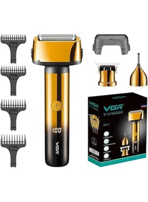 V-367 3 IN 1 Hair Cutting Machine Hair Trimmer LED Display Electric Rechargeable Beard Shaver Eyebrow Razor 0mm Men's Razor