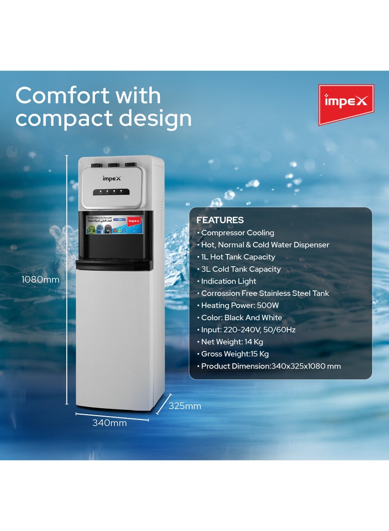 Bottom Loading Water Dispenser,3 Temperature Settings-Hot, Cold & Room Water, Floor Standing Water Cooler, Indication Light, WD 3906BLW White