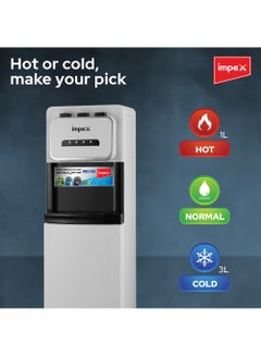 Impex Bottom Loading Water Dispenser,3 Temperature Settings-Hot, Cold & Room Water, Floor Standing Water Cooler, Indication Light, WD 3906BLW White  - Image 5