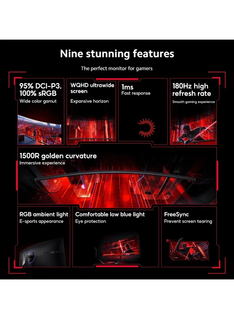 Xiaomi Redmi 34 Inch Curved Gaming Monitor G34WQ 180Hz High Refresh Rate 3440 x 1440 Low Blue Light Black - Image 5
