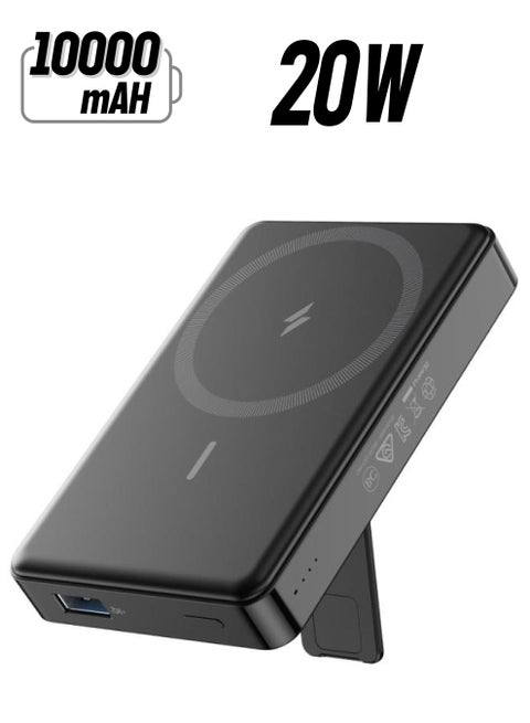 10000 mAh Magnetic Wireless Power Bank With Stand, Supports 20W Fast Charging with USB-C, A1652H11  Magsafe-Compatible Black