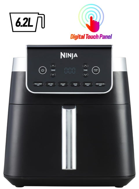 Air Fryer Max Pro, 6.2L, Uses No Oil, Large Square Single Drawer, Roast, Bake, Air Fry, Family Size, Digital, Cook From Frozen, Non-Stick, Dishwasher Safe Basket & Crisper Plate 5.5 L 2000 W AF180ME Black