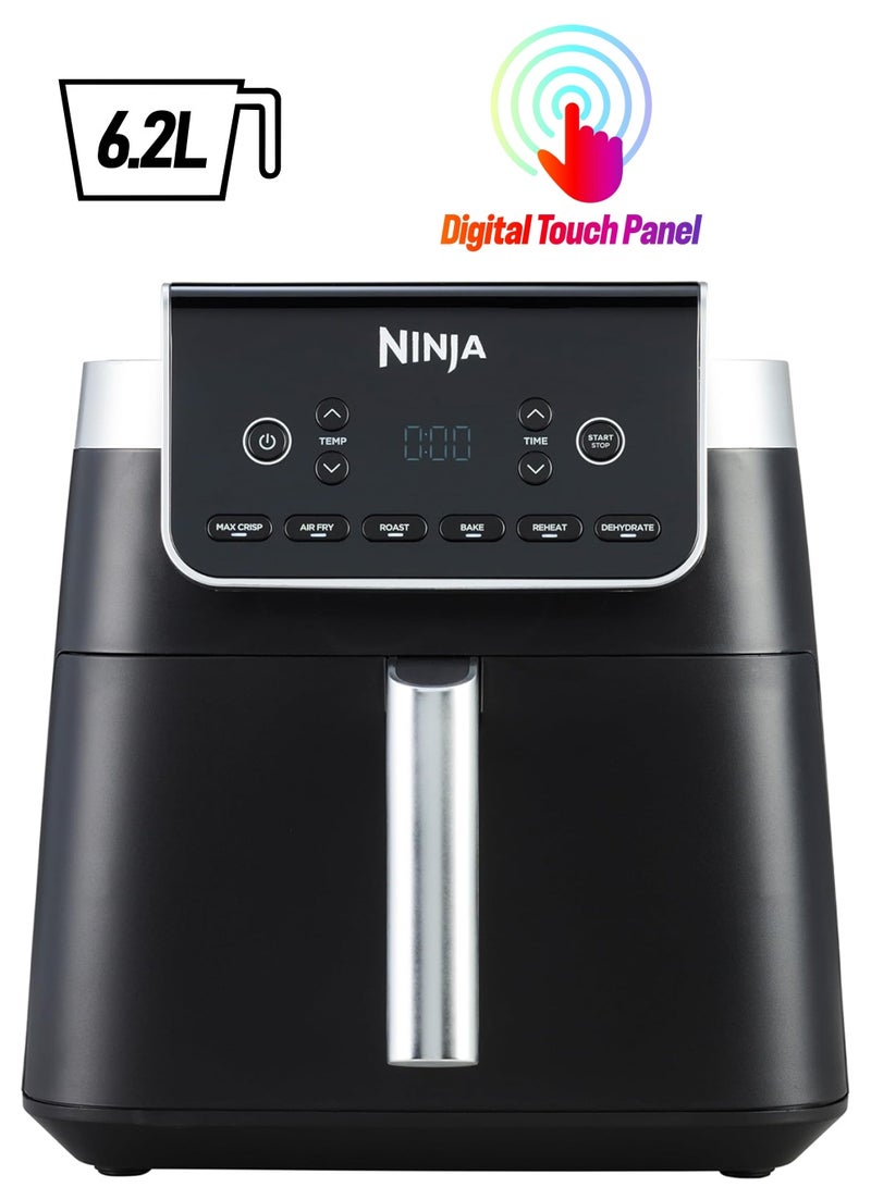 نينجا - Air Fryer Max Pro, 6.2L, Uses No Oil, Large Square Single Drawer, Roast, Bake, Air Fry, Family Size, Digital, Cook From Frozen, Non-Stick, Dishwasher Safe Basket & Crisper Plate 5.5 L 2000 W AF180ME Black - Image 1