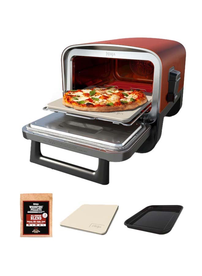 نينجا Woodfire Electric Outdoor Oven, 8-in-1 Pizza Oven, High-Heat Roaster & BBQ Smoker with Roast Rack, Pro-Heat Tray, Pizza Stone, Wood Pellets & Scoop, Electric, 6 Pizza Settings 6 kg 2400 W OO101ME Silver 