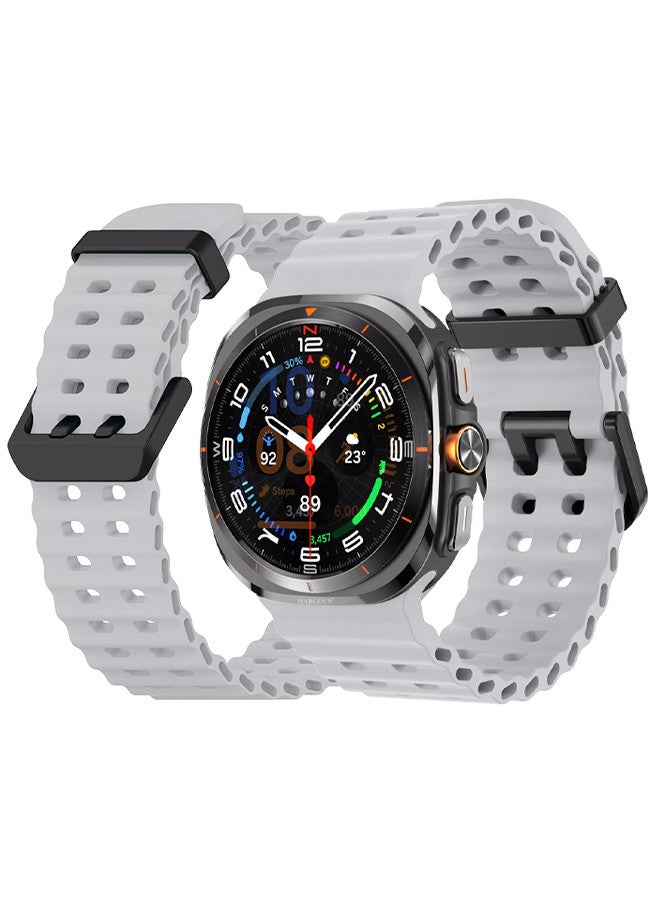MARGOUN (for Samsung Galaxy Watch 7 Ultra 47mm) Silicone Band Soft Ocean Silicone Sport Strap Replacement Accessory Light Grey - Image 1