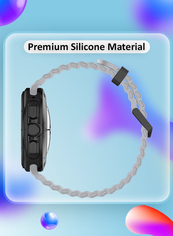 MARGOUN (for Samsung Galaxy Watch 7 Ultra 47mm) Silicone Band Soft Ocean Silicone Sport Strap Replacement Accessory Light Grey - Image 4