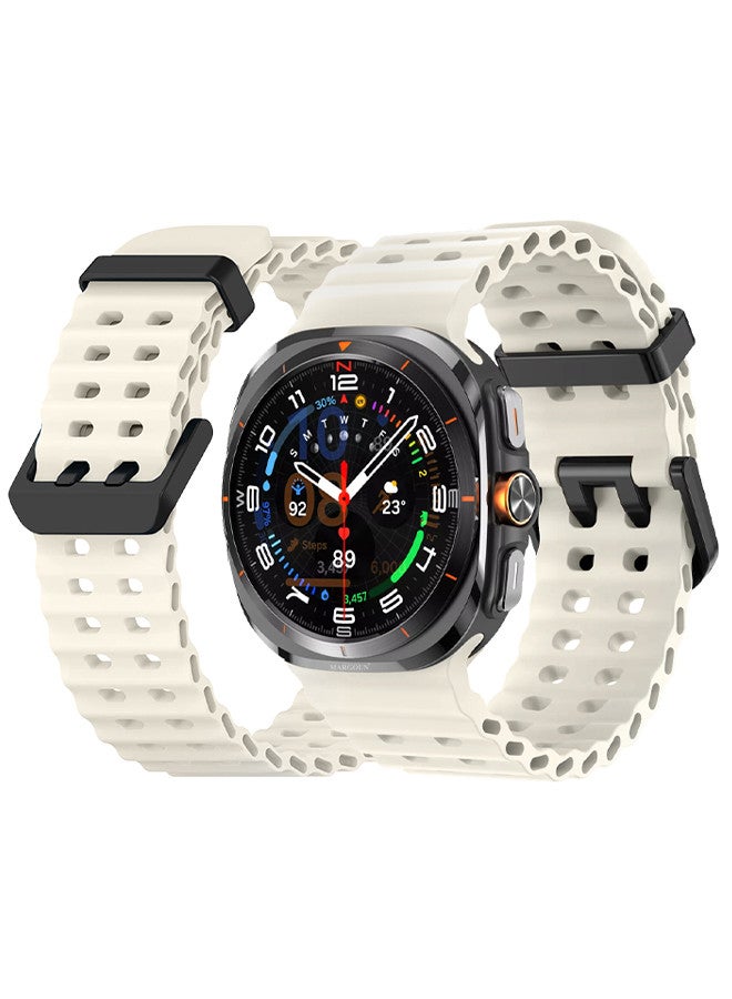 MARGOUN (for Samsung Galaxy Watch 7 Ultra 47mm) Silicone Band Soft Ocean Silicone Sport Strap Replacement Accessory Dusty White - Image 1