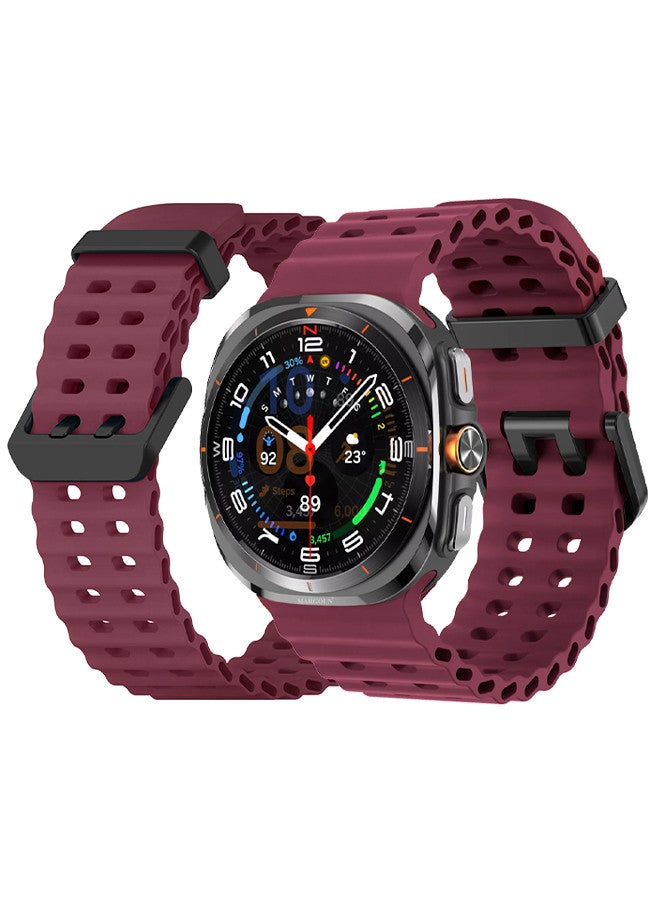 MARGOUN (for Samsung Galaxy Watch 7 Ultra 47mm) Silicone Band Soft Ocean Silicone Sport Strap Replacement Accessory Maroon - Image 1