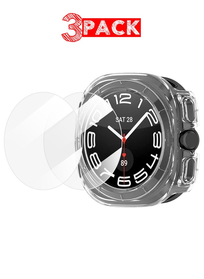 MARGOUN (for Samsung Galaxy Watch 7 Ultra) 3 Pack Case and 2 Screen Protectors Hard PC Bumper Set Frame protection around The perimeter, not covering The screen Clear - Image 1