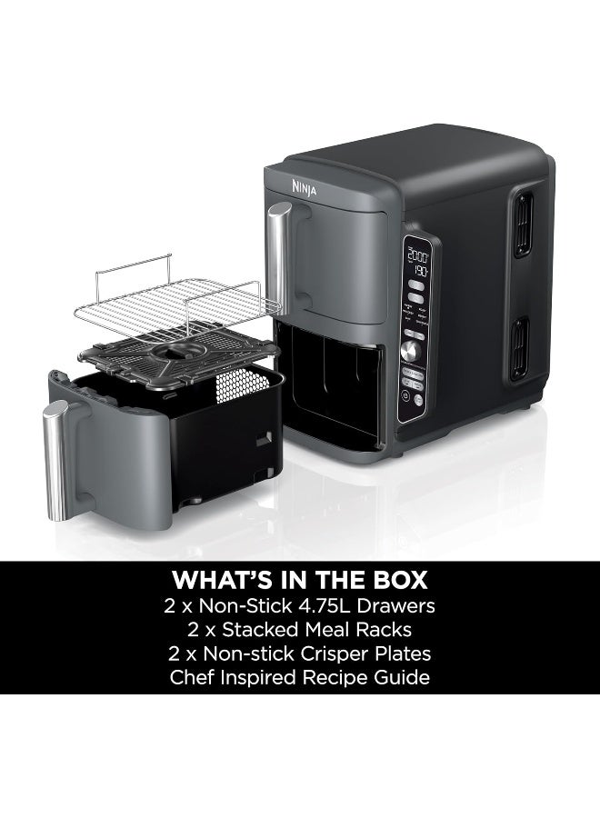 Ninja Double Stack XL Air Fryer, Vertical Dual Drawer Air Fryer With 4 Cooking Layers, 2 Drawers And 2 wire Racks, Space Saving Design, 6 Cooking Functions. 9.5 L 2470 W SL400ME/EU Silver - Image 2