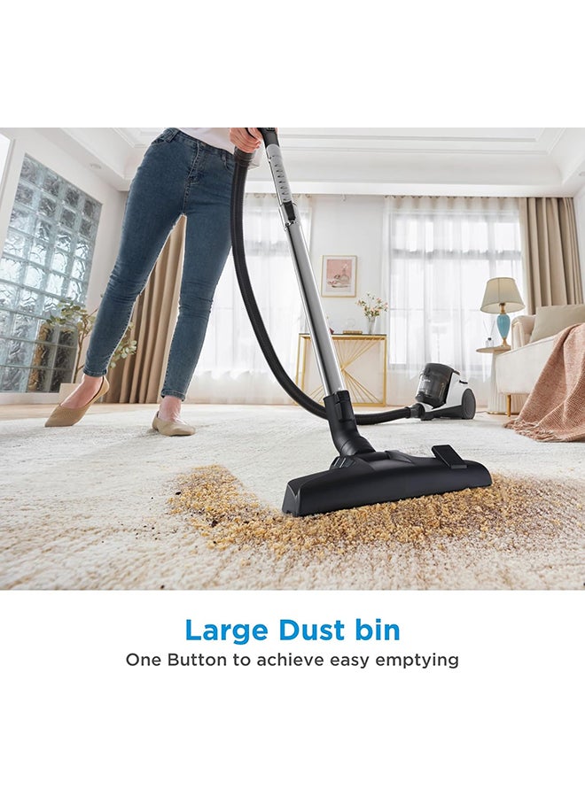 Midea Vacuum Cleaner Bagless Canister 2L Dust Capacity With HEPA Filter, Easy Emptying, 200W Suction power, Washable Filter For Pet Hair, Carpet, Tile, Hard Floor 2 L 1800 W MC08MEWH White  - Image 3