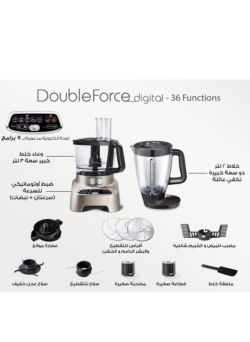 Moulinex - Double Force Food Processor 1000 W 36 Functions Gold Champaign FP8267EG 1000 W FP8267 Gold Champaign - Image 1