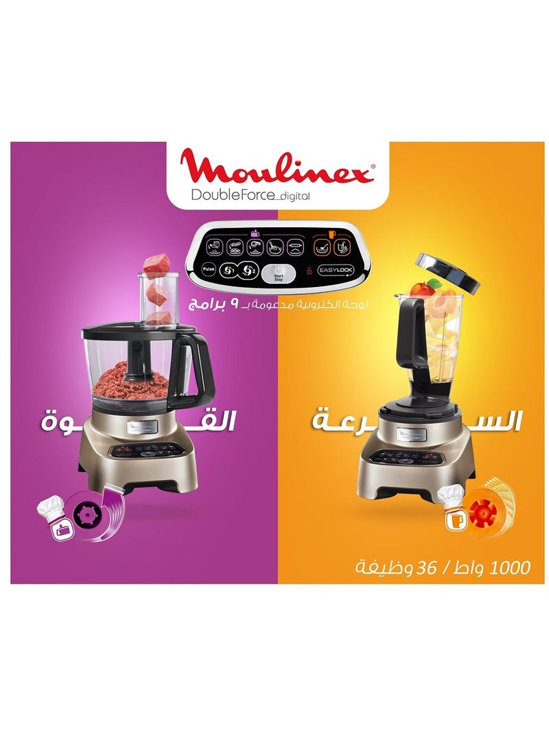 Moulinex - Double Force Food Processor 1000 W 36 Functions Gold Champaign FP8267EG 1000 W FP8267 Gold Champaign - Image 1