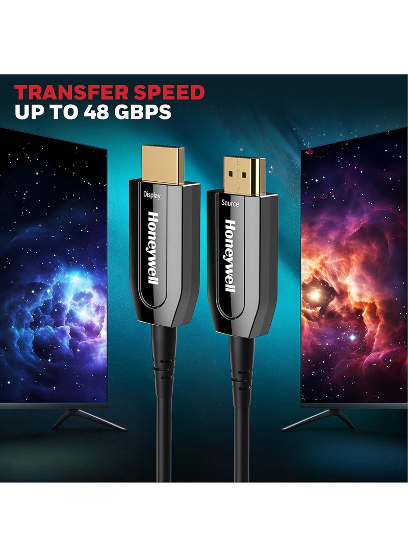 Honeywell - HDMI AOC 2.1 Complaint , 10 Meter, 48GBPS, Supports UHD Resolution of 8K@60Hz, Male-to-Male, High-Speed Fiber Optics Cable, Compatible with TV, Gaming Console, etc. Black - Image 1