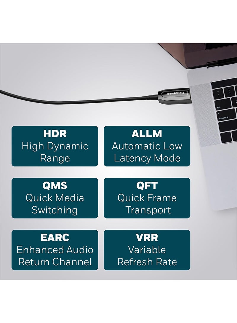 Honeywell - HDMI AOC 2.1 Complaint , 10 Meter, 48GBPS, Supports UHD Resolution of 8K@60Hz, Male-to-Male, High-Speed Fiber Optics Cable, Compatible with TV, Gaming Console, etc. Black - Image 1