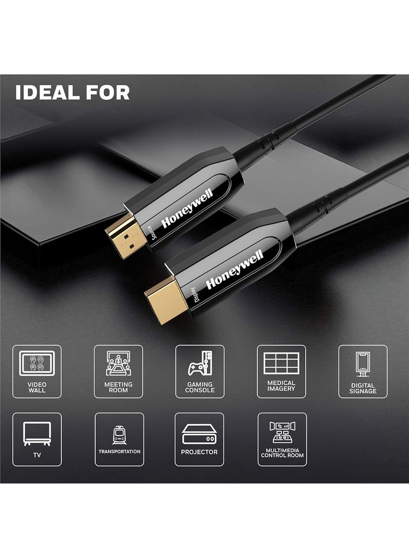 Honeywell - HDMI AOC 2.1 Complaint , 10 Meter, 48GBPS, Supports UHD Resolution of 8K@60Hz, Male-to-Male, High-Speed Fiber Optics Cable, Compatible with TV, Gaming Console, etc. Black - Image 1