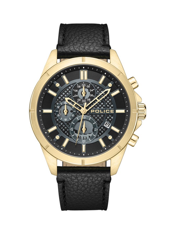 بوليس Men's Burbank Matt Black Dial Black Leather Strap Gents Chronograph Watch With Stainless Steel Case  - Image 1