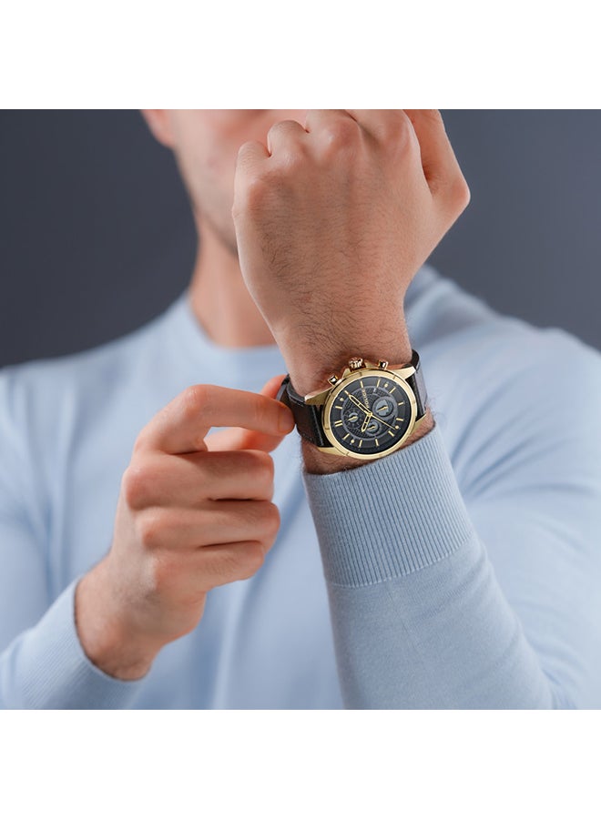 بوليس Men's Burbank Matt Black Dial Black Leather Strap Gents Chronograph Watch With Stainless Steel Case  - Image 5
