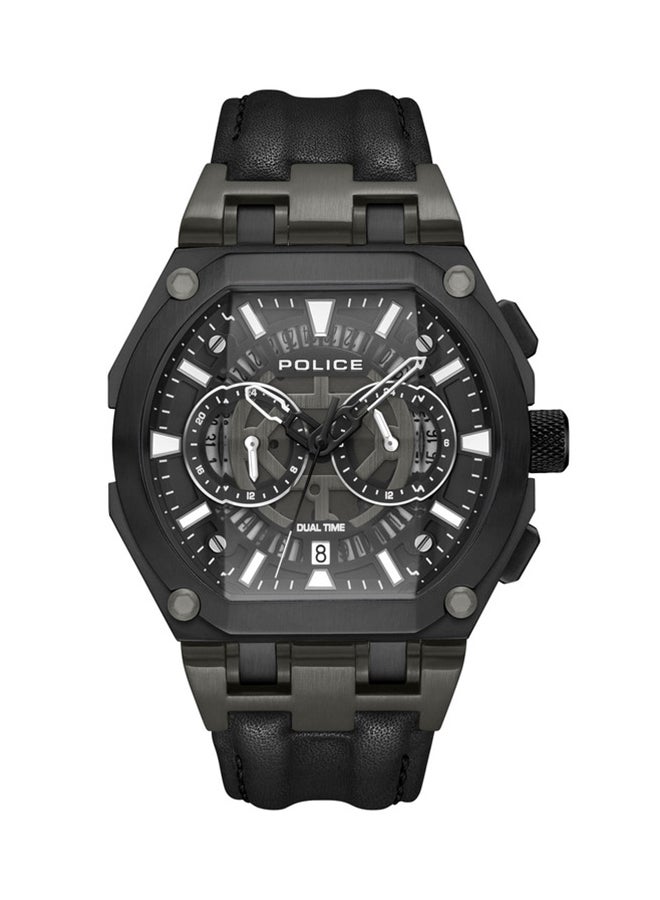 بوليس Men's Shield Black Dial Black Leather Strap Gents Chronograph Watch With Stainless Steel Case  - Image 1