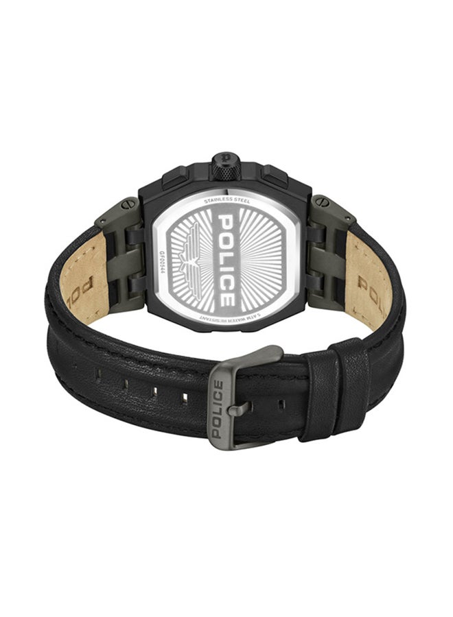 بوليس Men's Shield Black Dial Black Leather Strap Gents Chronograph Watch With Stainless Steel Case  - Image 3