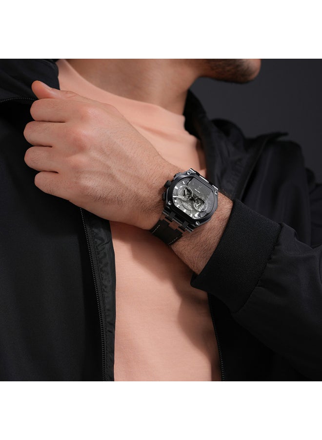 بوليس Men's Shield Black Dial Black Leather Strap Gents Chronograph Watch With Stainless Steel Case  - Image 5