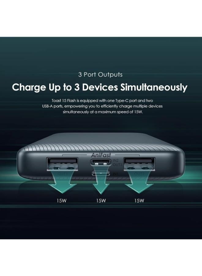 Oraimo - 10000 mAh Toast 15 Flash 10000mAh Power Bank with 15W Type C Fast Charging, USB & Type C Triple Output,Power Delivery, Type C &Micro Input Multi-Layer Protection &3D Texture Exterior Black - Image 1