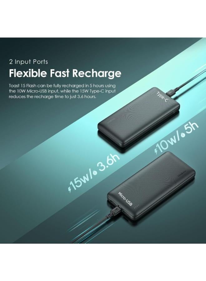 Oraimo - 10000 mAh Toast 15 Flash 10000mAh Power Bank with 15W Type C Fast Charging, USB & Type C Triple Output,Power Delivery, Type C &Micro Input Multi-Layer Protection &3D Texture Exterior Black - Image 1