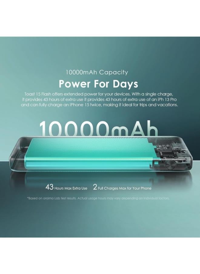Oraimo - 10000 mAh Toast 15 Flash 10000mAh Power Bank with 15W Type C Fast Charging, USB & Type C Triple Output,Power Delivery, Type C &Micro Input Multi-Layer Protection &3D Texture Exterior Black - Image 1