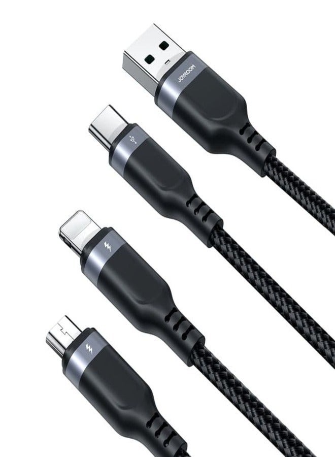 JOYROOM - JOYROOM S-A18 0.3m Type-C to Type-C to iP+Type-C+Micro Fast Charging Cable Data Cord Black - Image 1