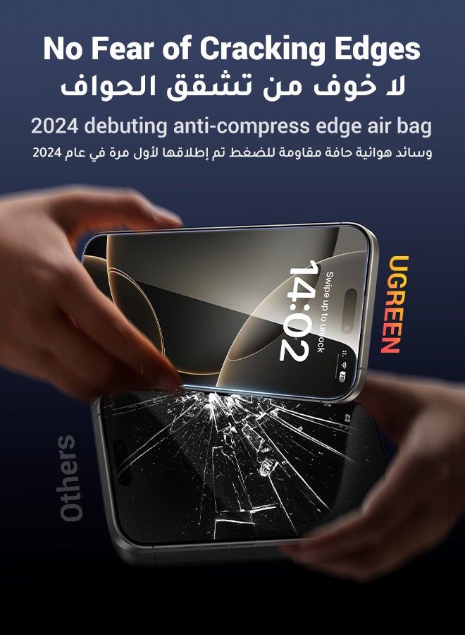 Ugreen 2Pack iPhone 16 Pro Screen Protector  6.3 Inch HD Easy Installation, Military-Grade Protection, Scratch Resistant, Anti-Fingerprint, Bubble Free, Case Friendly, 9H Tempered Glass Film Clear  - Image 5