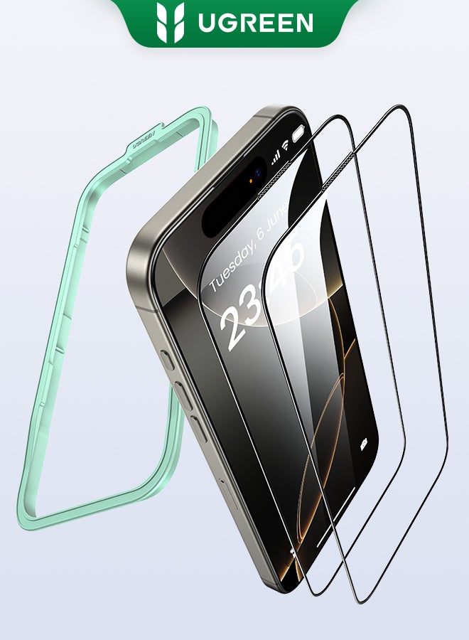 Ugreen 2Pack iPhone 16 Pro Screen Protector Full Coverage 6.3 Inch HD Easy Installation Frame Military-Grade Protection Scratch Resistant Anti-Fingerprint Bubble Free 9H Tempered Glass Film Clear  - Image 1