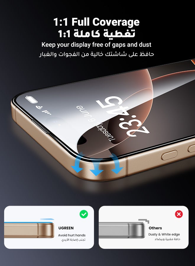 Ugreen 2Pack iPhone 16 Pro Max Screen Protector Full Coverage 6.9 Inch HD Easy Installation Frame Military-Grade Protection Scratch Resistant Anti-Fingerprint Bubble Free 9H Tempered Glass Film Clear  - Image 3
