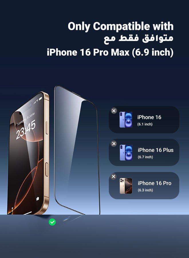 Ugreen - 2Pack iPhone 16 Pro Max Screen Protector Full Coverage 6.9 Inch HD Easy Installation Frame Military-Grade Protection Scratch Resistant Anti-Fingerprint Bubble Free 9H Tempered Glass Film Clear - Image 1