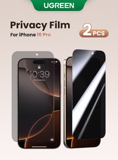 Ugreen 2Pack iPhone 16 Pro Privacy Screen Protector  6.3 Inch  Face ID Supported Easy Installation Anti-Spy & Privacy Protection Anti-Fingerprint & Bubble Free, Case Friendly 9H Tempered Glass Black  - Image 1