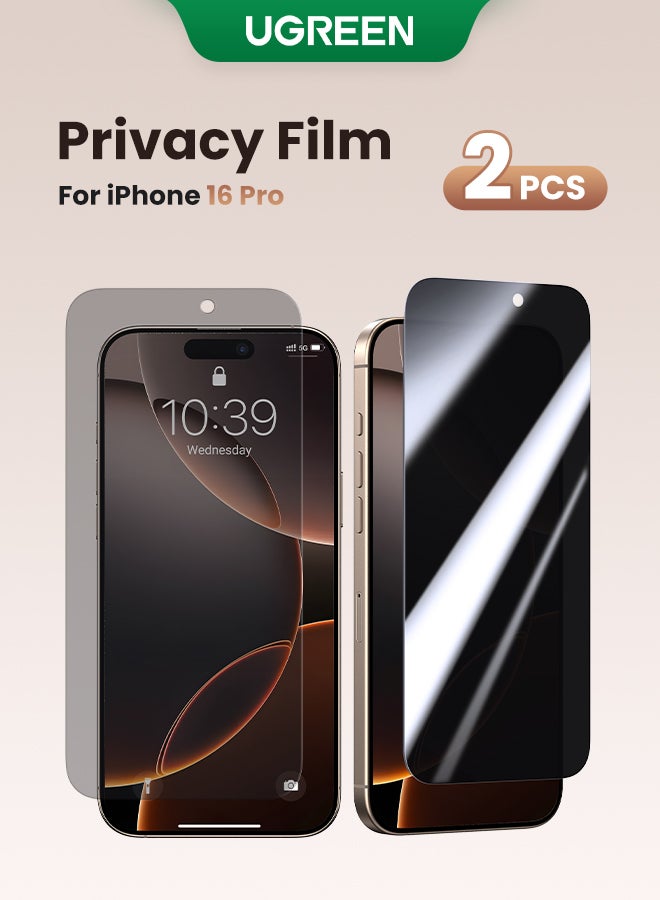 Ugreen 2Pack iPhone 16 Pro Privacy Screen Protector  6.3 Inch  Face ID Supported Easy Installation Anti-Spy & Privacy Protection Anti-Fingerprint & Bubble Free, Case Friendly 9H Tempered Glass Black  - Image 1