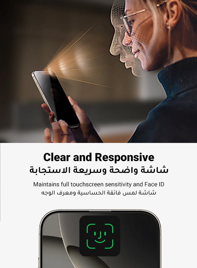Ugreen 2Pack iPhone 16 Pro Privacy Screen Protector  6.3 Inch  Face ID Supported Easy Installation Anti-Spy & Privacy Protection Anti-Fingerprint & Bubble Free, Case Friendly 9H Tempered Glass Black  - Image 5