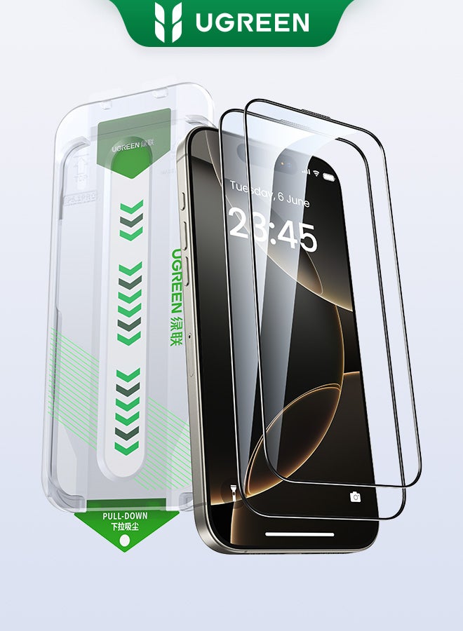 Ugreen 2Pack iPhone 16 Pro Screen Protector With Auto Alignment Kit HD Free Hand Easy Installation Frame Military-Grade Protection Scratch Resistant Anti-Fingerprint Bubble Free 9H Tempered Glass Film Clear  - Image 1