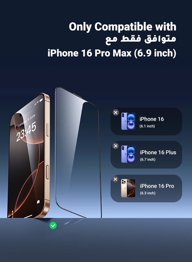 Ugreen - 2 Pack iPhone 16 Pro Max Screen Protector With Auto Alignment Kit HD Free Hand Easy Installation Frame Military-Grade Protection Scratch Resistant Anti-Fingerprint Bubble Free 9H Tempered Film Clear - Image 1