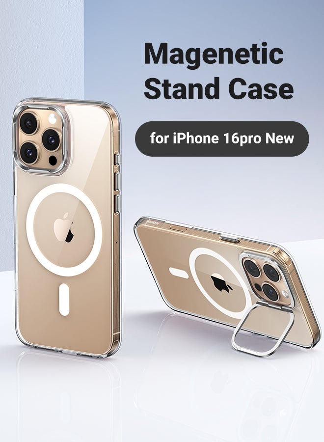 Ugreen Lens Stand Holder For iPhone 16 Pro Case Magnetic Full Protection Military Drop Protection Magsafe Wireless Charging Supported Drop-resistant Scratch Resistant Protective Cover  6.3Inch Clear  - Image 1