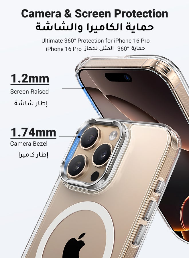 Ugreen Lens Stand Holder For iPhone 16 Pro Case Magnetic Full Protection Military Drop Protection Magsafe Wireless Charging Supported Drop-resistant Scratch Resistant Protective Cover  6.3Inch Clear  - Image 3