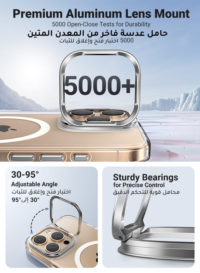 Ugreen Lens Stand Holder For iPhone 16 Pro Case Magnetic Full Protection Military Drop Protection Magsafe Wireless Charging Supported Drop-resistant Scratch Resistant Protective Cover  6.3Inch Clear  - Image 5