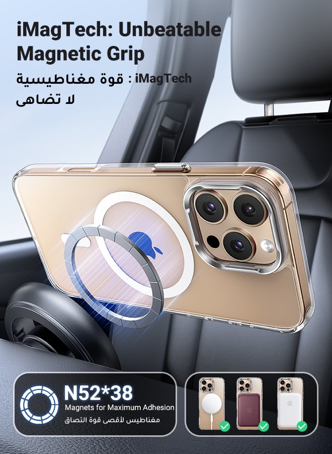 Ugreen Lens Stand Holder For iPhone 16 Pro Case Magnetic Full Protection Military Drop Protection Magsafe Wireless Charging Supported Drop-resistant Scratch Resistant Protective Cover  6.3Inch Clear  - Image 4