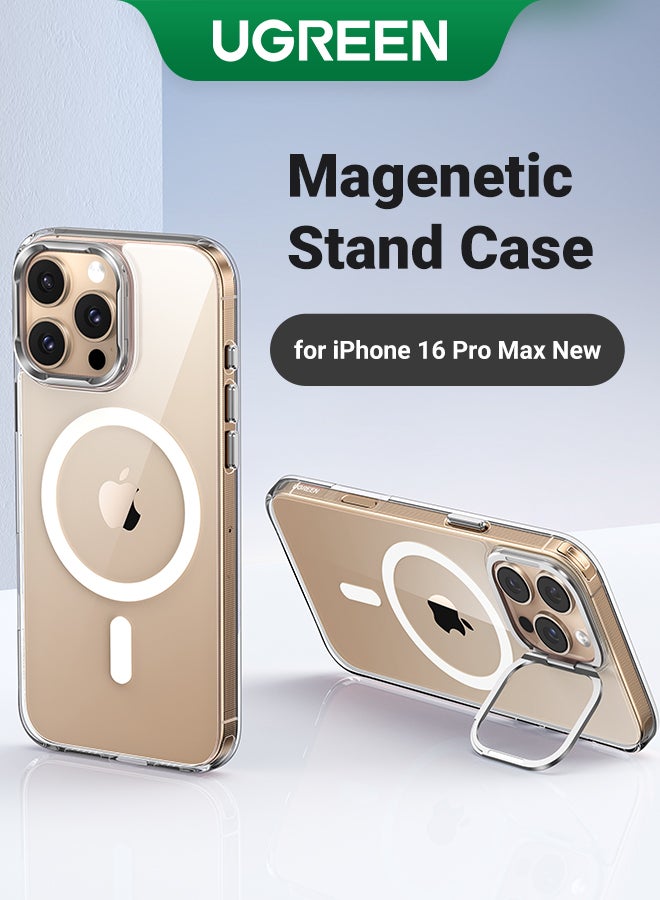 Ugreen Lens Stand Holder For iPhone 16 Pro Max Case Magnetic Full Protection Military Drop Protection Magsafe Wireless Charging Supported Drop-resistant Scratch Resistant Protective Cover  6.9Inch Clear 