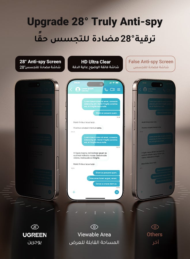 Ugreen - 2Pack iPhone 16 Pro Max Privacy Screen Protector  6.9 Inch  Face ID Supported Easy Installation Anti-Spy & Privacy Protection Anti-Fingerprint & Bubble Free, Case Friendly 9H Tempered Glass Black - Image 1