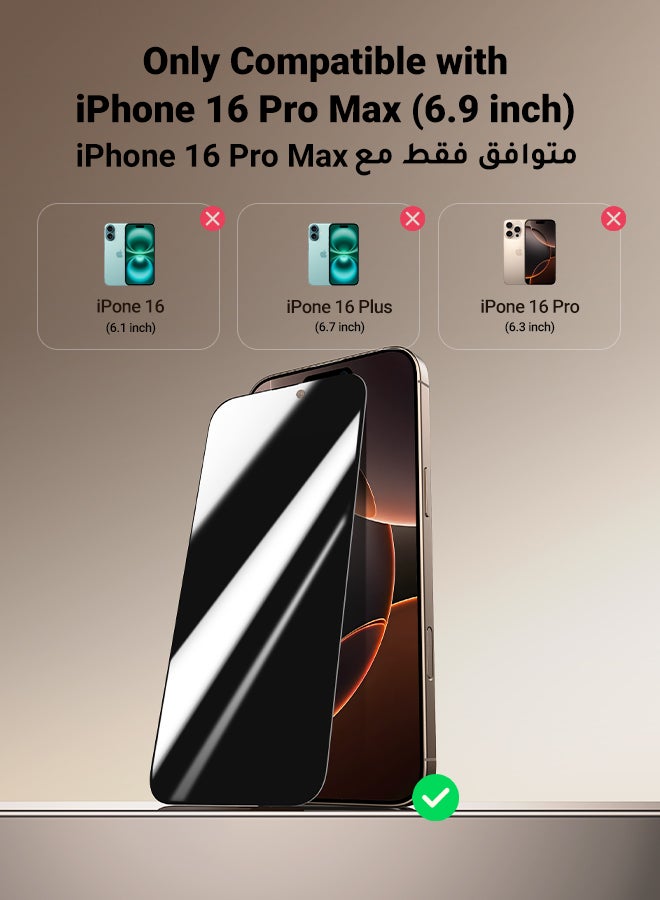Ugreen - 2Pack iPhone 16 Pro Max Privacy Screen Protector  6.9 Inch  Face ID Supported Easy Installation Anti-Spy & Privacy Protection Anti-Fingerprint & Bubble Free, Case Friendly 9H Tempered Glass Black - Image 1