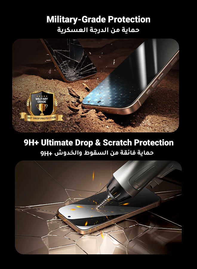 Ugreen - 2Pack iPhone 16 Pro Max Privacy Screen Protector  6.9 Inch  Face ID Supported Easy Installation Anti-Spy & Privacy Protection Anti-Fingerprint & Bubble Free, Case Friendly 9H Tempered Glass Black - Image 1